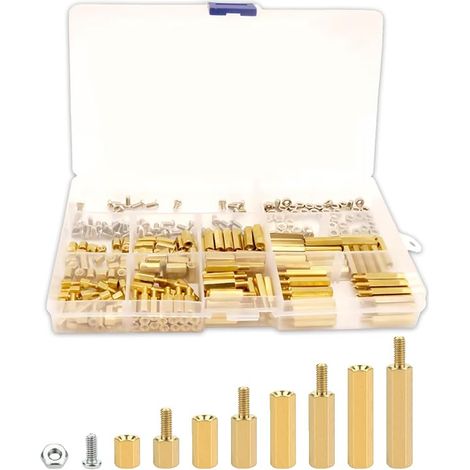 Lot de 300 entretoises en laiton pour carte mère - Vis M3 Pillar Spacer - Assortiment pour carte mère PCB - Écrou hexagonal mâle femelle (1/5)