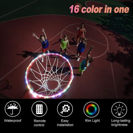 Lampe LED pour panier de basket-ball avec télécommande, 4 modes d'éclairage, 16 couleurs, étanche, idéale pour les entraînements et les matchs en extérieur la nuit. (1/5)