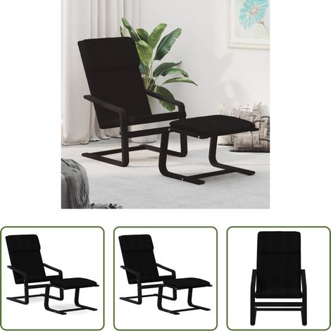vidaXL Sillón de relax con taburete tela negro (1/5)