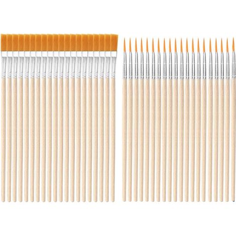 Pinceaux Peinture, 40 Pinceau à Pointes Plates et Rondes Artistiques Pinceau pour Aquarelle Peinture à Huile et Gouache - Pinceaux à Poils en Nylon pour Corps Visage et Décorations (1/5)