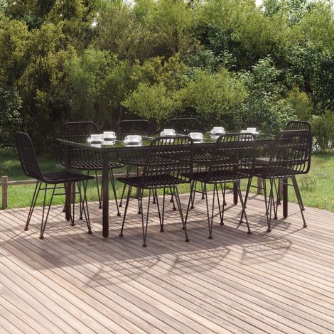 9 pcs Ensemble à dîner de jardin Table et Chaises de Salle à Manger Noir Résine tressée -49786 (1/5)