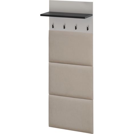 Panneau porte-manteau capitonné Hugo - Bois MDF cachemire et noir - 60 x 157 x 28 cm - Livraison gratuite (1/4)