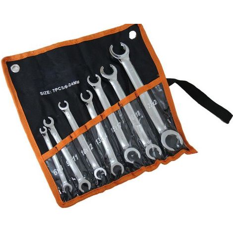 SERIE SET KIT 7 CHIAVI ESAGONALI PER RACCORDI TUBI FRENI AUTO ACCIAIO 6-24MM