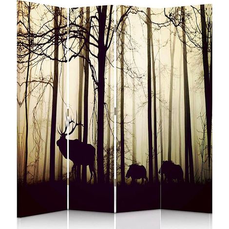 Paravent Décoratif Forêt et Faune Sauvage en Silhouette - 145 x 180 cm - 2 faces R° V° (1/5)