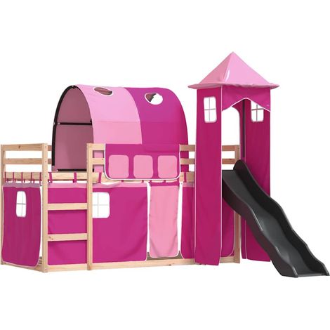 Bunk Bed without Mattress with Slide and Curtains Pink 80x200 cm vidaXL (1/4)