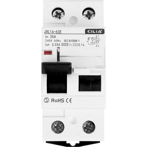 Interrupteur Différentiel CILIA 1P+N 30mA Type AC Protection des Personnes, 2 Modules Pour Tableau Électrique 25A