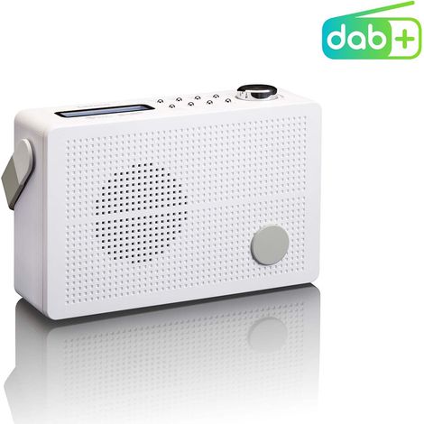 Radio portatile DAB+/FM con sveglia, bianca, alimentata a batteria