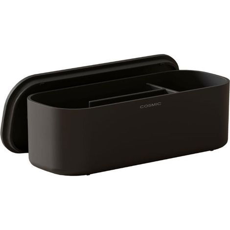 COSMIC Bathroom Organiser, Multi-Purpose Storage Box, Freestanding, Wall Mounted, Inner Divider, With Lid, Black, ALIFE Collection (1/5)