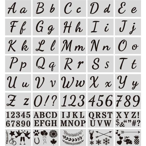 Wiederverwendbare Kunststoffschablonen für das Alphabet, Zahlen und Symbole (40 Stück)