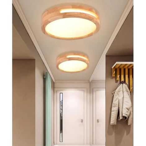 Yowei Lot de 2 Plafonnier LED Bois,Plafonnier Moderne Rond 4500k Luminaire Plafonnier Blanc Chaud pour Salon Chambre,Ø30cm (1/4)