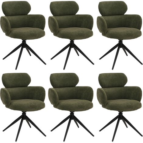 Juego de 6 sillas de comedor HHG-259, silla de cocina, giratoria con retorno automático, tela (310 g/m²) chenilla Öko-Tex, verde oliva (1/5)