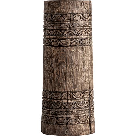Sellette ethnique en bois de teck sculpté - marron finition vieillie (1/5)