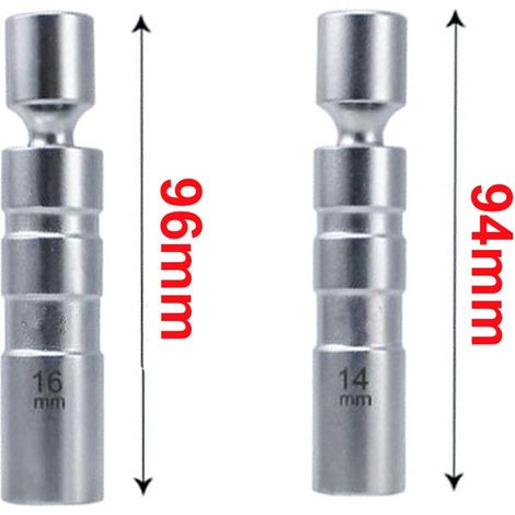 Clé à bougie à paroi mince (2 pièces) avec douille flexible magnétique et joint universel - 14 mm et 16 mm (1/4)