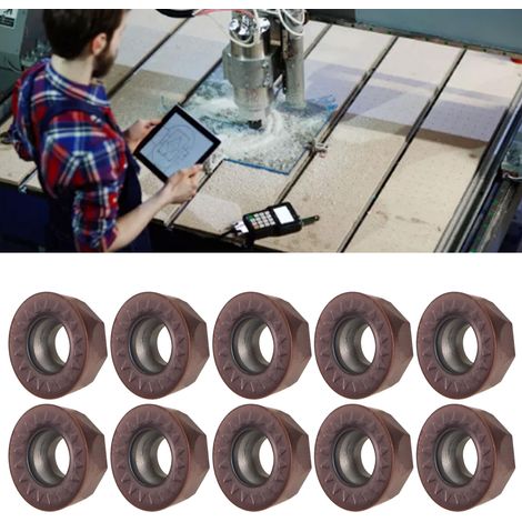 Jeu de 10 plaquettes carbure pour usinage CNC, porte-fraise carbure indexable, outil de coupe pour tour à métaux RPMT1204MOE-JS (1/5)