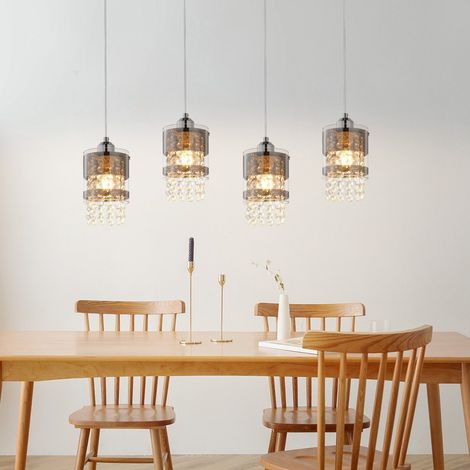GBLY Pendelleuchte Esstisch Modern Hängelampe: Glas Hängeleuchte Esszimmer 4 Flammig Esstischlampe Hängend 150CM Höhenverstellbar Kristall E27 Pendellampe für Küche Wohnzimmer Ohne Leuchtmittel