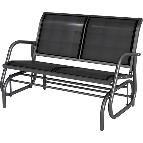 Banc de jardin à bascule 6 places capacité 200 kg 120 x 70 x 85 cm noir (1/3)