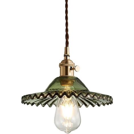 Suspension vintage E27, abat-jour en verre rétro pour ampoules E27, plafonnier, Vert (1/3)