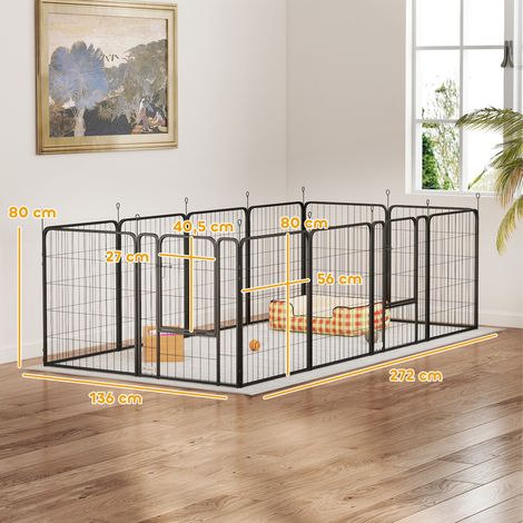 Hundeauslaufgehege. Modulares, faltbares Hundegehege mit 12 Elementen. Tragbarer Stahlrahmen mit Tür, 68 x 80 cm, schwarz. (1/5)