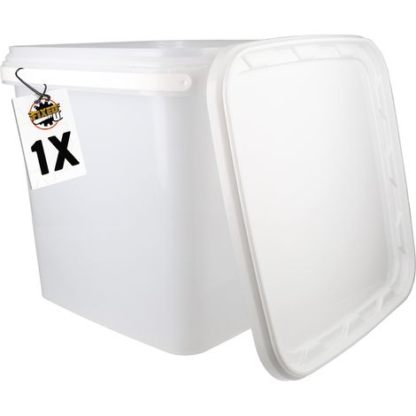 1 seau en plastique avec couvercle, PP, carré, blanc, qualité alimentaire 8,8 L