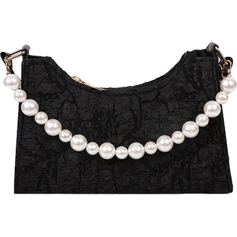Bolso de hombro para mujer, elegante y moderno, estilo francés, con perlas, ideal para fiestas, compras y uso diario. Color negro, talla única.