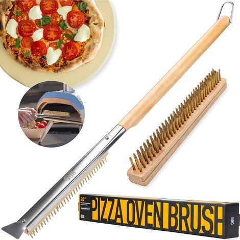 Brosse pour four à pizza avec grattoir à pierre, manche long