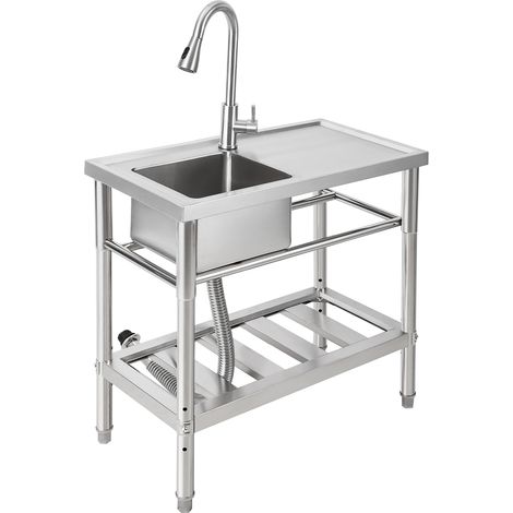 Évier de cuisine autoportant 76x40x76cm pour cuisine en plein air, Restaurant Commercial évier, évier de cuisine en acier inoxydable avec étagère comptoir porte-serviettes (1/5)