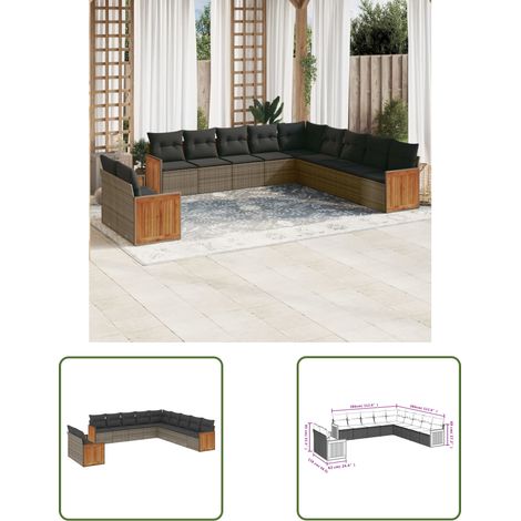 The Living Store 11-tlg. Garten-Sofagarnitur mit Kissen Grau Poly Rattan - Gartensofas - Outdoor Möbel - Lounge Set - Rattan Gartenmöbel - Gartenlounge (1/3)