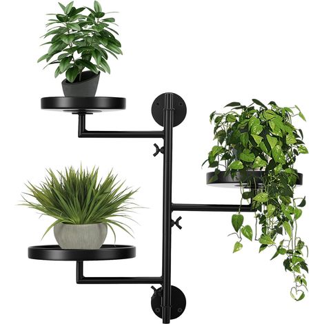 Support tournant pour plantes, étagère flottante noire 3 niveaux, fixation murale pour fenêtre, décoration intérieure salon (1/5)