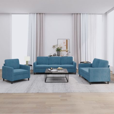3-tlg. Sofagarnitur Blau Samt vidaXL (1/5)