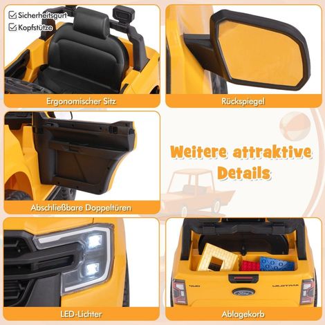 Kinder elektroauto ford 12v kinderauto elektro mit fernbedienung ablagekorb usb musik gelb