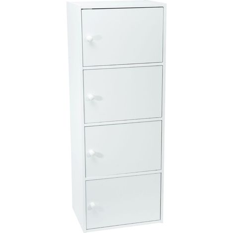 Meuble de Rangement élégant à 4 Portes, idéal pour Salle de Bain, Couloir ou Chambre, offrant Un Espace optimisé de 106 x 40 x 29 cm, Coloris Blanc éclatant (1/5)