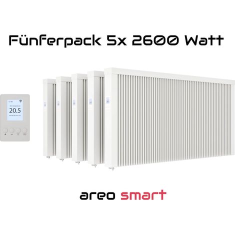 Elektroheizung Fünferpack 5x 2600 Watt Flächenspeicherheizung areo smart - digitales Thermostat mit LCD-Display - Option zur Appsteuerung von eVARMO (1/5)