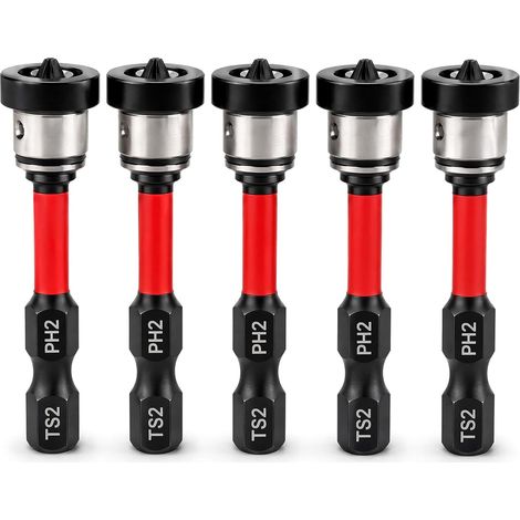 5PCS Embouts PH2 Magnétiques pour Vissage de Plaques de Plâtre et Cloisons Sèches, Positionnement Précis, Collier Limiteur de Profondeur, Compatible Perceuses et Tournevis (1/5)