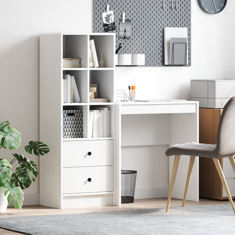 Schreibtisch mit Schubladen mit Regal mit Speicher 2 pcs Weiß