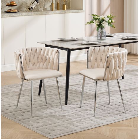 Set di 2 sedie da pranzo in tessuto, struttura in metallo, avorio OKMYHOME (1/5)