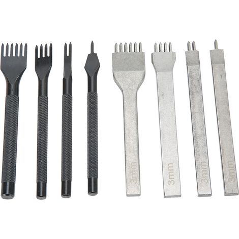 Ensemble de 8 poinçons à coudre le cuir en alliage, à pointes de 3 mm de pas et à 1/2/4/6 dents (1/5)