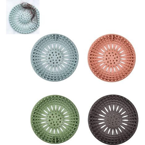 Filtre Cheveux che, 4 Pièces Filtre à Évier en Silicone, Filtre Protecteur De Drain, Bouchons Anti-Cheveux en Silicone Durable, Couvercles de Drain de che, pour la Cuisine et la Salle d (1/5)
