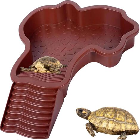 Baignoire pour Reptiles, Piscine pour Tortues, Gamelle Reptile, Bassin Tortue Terrestre en Plastique avec Rampe Antidérapante, pour Tortues, Lézards Et Gecko(28.5 × 26.5 × 4.3 Cm) (1/5)