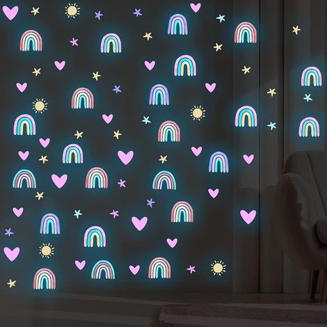 Bleu - Stickers arc-en-ciel Stickers arc-en-ciel phosphorescents Stickers muraux arc-en-ciel étoiles phosphorescentes, décorations arc-en-ciel pour chambres d'enfants et crèches (1/5)