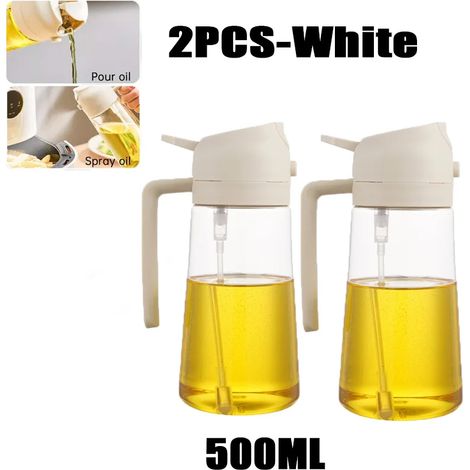 (Lot de 2 blancs) Vaporisateur d'huile 2 en 1 de 500 ml en plastique, distributeur d'huile, burette à huile, outil de cuisine pour barbecue, pâtisserie, rôtissage et pique-nique (1/5)