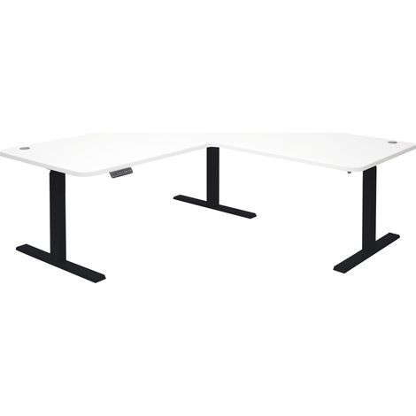Escritorio de esquina mesa para ordenador de altura regulable eléctricamente 178 x 178 cm HDF blanco negro 040006024