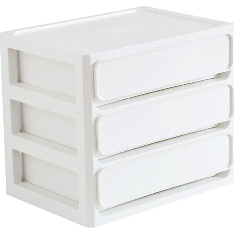 Boîte de rangement empilable à plusieurs niveaux, anti-poussière, pour bureau, idéale pour les étudiants, les dortoirs et la maison (cosmétiques), 3 niveaux, blanche.