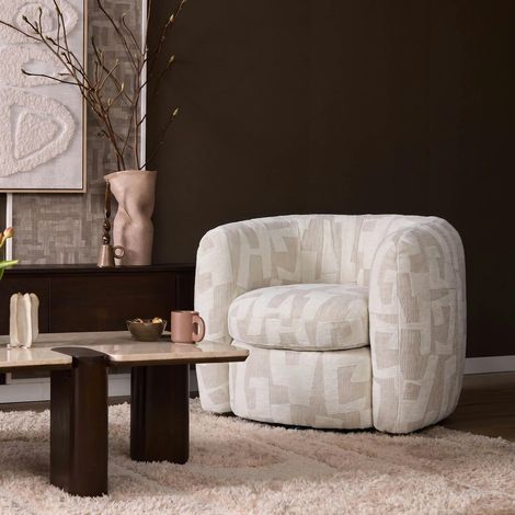 Fauteuil de salon rond beige à motif art déco CORTINA (1/5)
