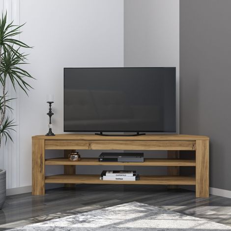Unidad TV Venezze, 2 Estantes, Esquina, Soporta 40 kg, 120x30x40h cm, Roble Marrón (1/5)
