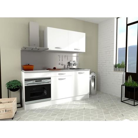 Cuisine complète OSLO 180 cm – Blanc mat – Plan de travail inclus – Meuble haut 120 cm avec 2 portes – Étagère L116 cm – Ekipa (1/8)