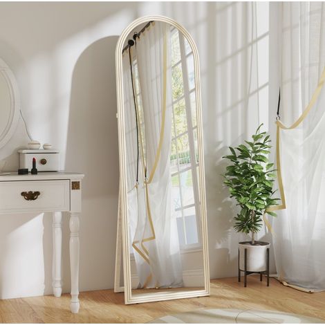 Miroir pleine longueur 50x160 cm en plastique blanc, sur pied et mural, pour entrée (1/5)