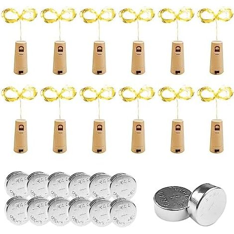 12 pièces Guirlande Lumineuse, Lampes de 2M, LED Bouteille Lumière Blanc Chaud Guirlande Liège pour Mariage, Party, DIY, Noël, Halloween, Jardin