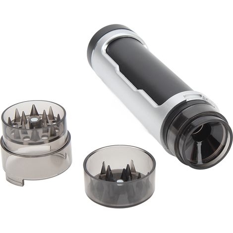 Broyeur à herbes portable et manuel, en plastique avec double tube pour broyer rapidement épices et tabac, couleur argentée (1/5)