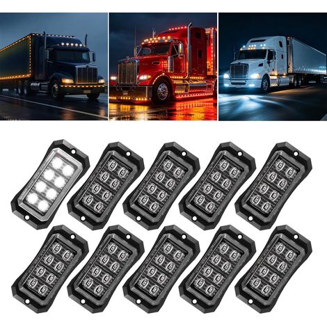 10× Feux de Gabarit à LED 12V-24V, 8 LED Feux de Position À Deux Rangées Feu de Gabarit Remorque pour Camion Bus Caravane Utilitaire Robuste (1/5)