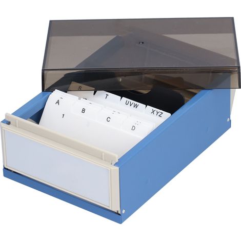 Boîte de rangement bleue grande capacité - Organiseur de fiches pratique pour bureau (1/5)